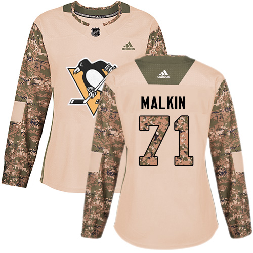 Adidas Penguins #71 Evgeni Malkin Camo Authentic Veterans Day Women's Stitched NHL Jersey